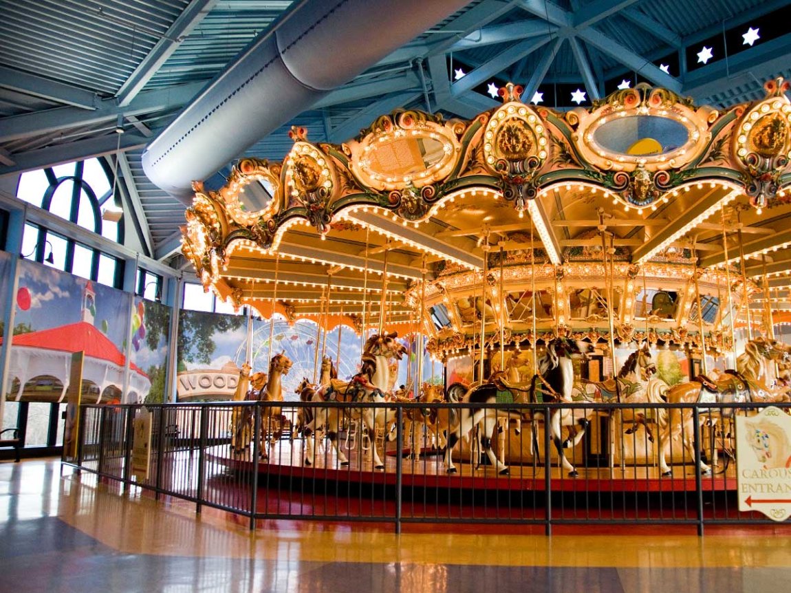 a lighted carousel inside the museum