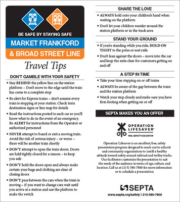 download the Market-Frankfort and Broad Street lines safety tipsheet