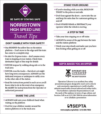 download the Norristown High Speed Line safety tipsheet