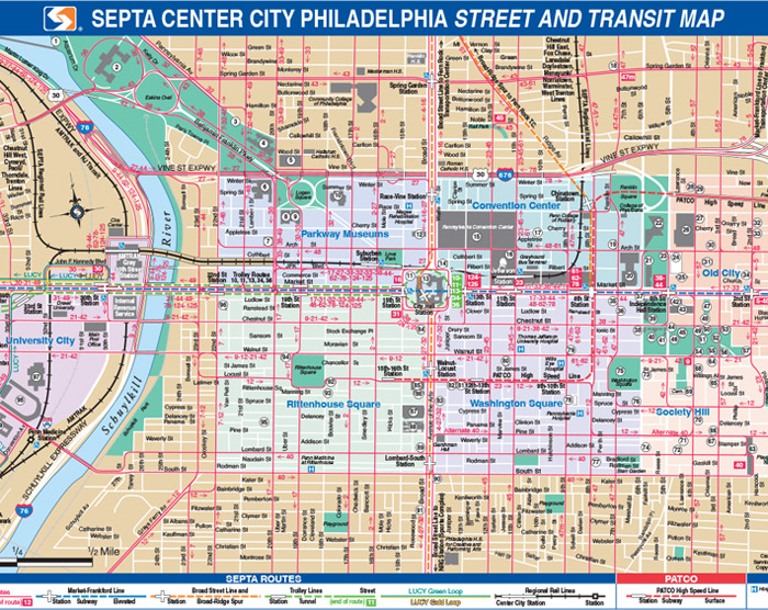 Center City Philadelphia transit and Street Map